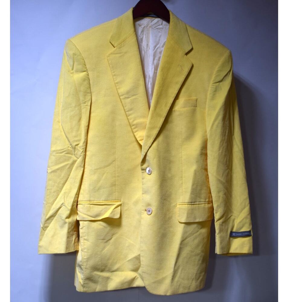 Hickey Freeman Yellow Corduroy Blazer Sport Coat 2 Button Cotton Blend Size 38